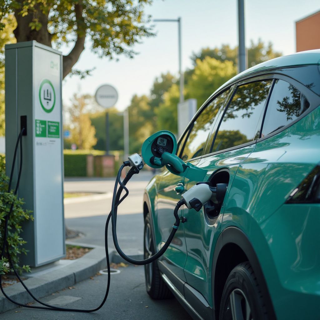 Vehículo eléctrico en estación de carga