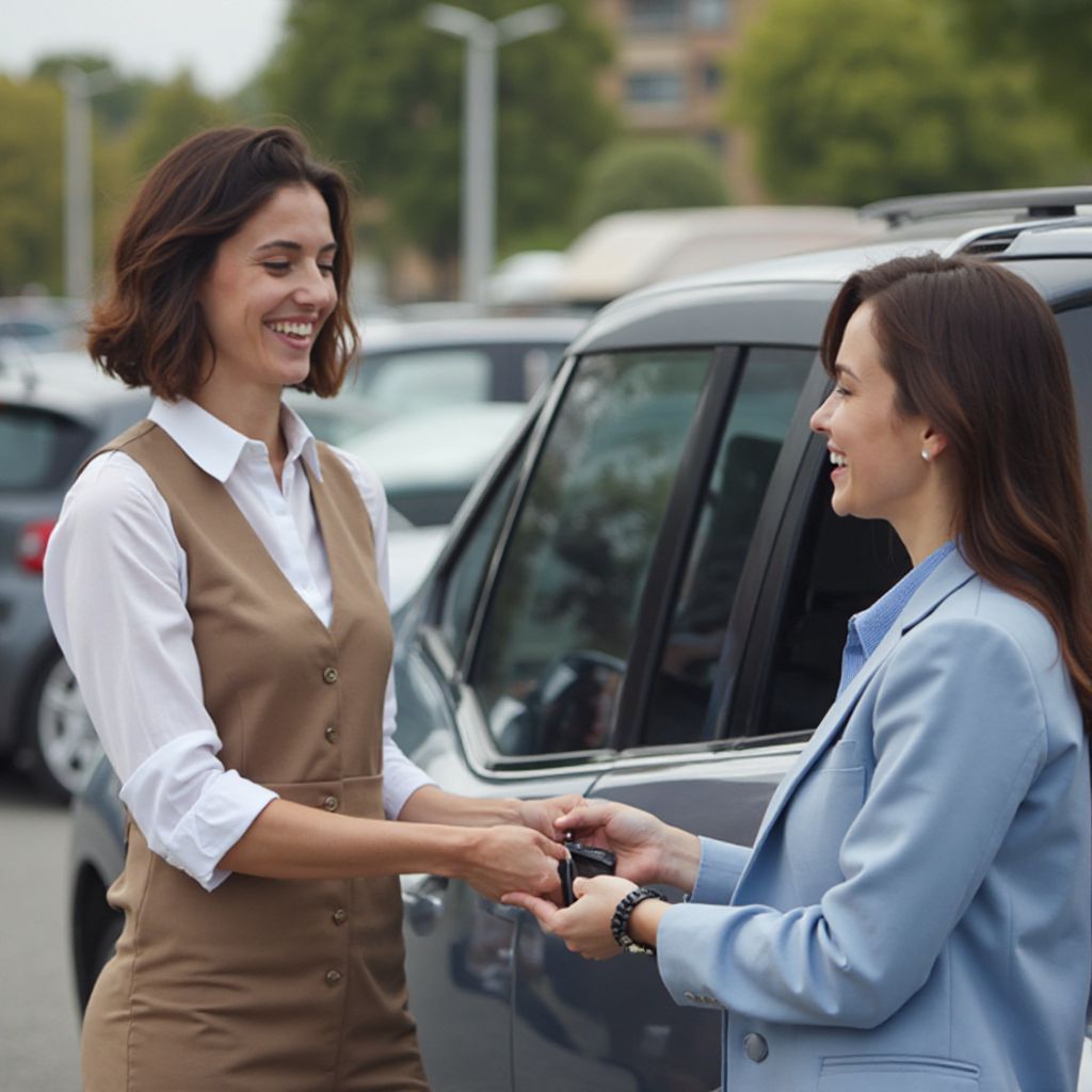 Cliente recibiendo las llaves de su vehículo
